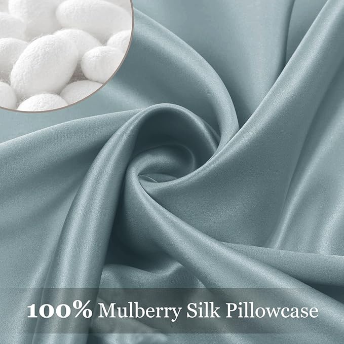 Adubor Mulberry Silk Pillowcase Silk Pillow Cases for Hair and Skin with Hidden Zipper, Both Side 23 Momme Silk, 900 Thread Count (20x30inch, Queen Size, Aqua Green, 2pc)