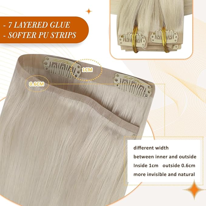 Full Shine Blonde Clip in Hair Extensions Ice Blonde Seamless Hair Extensions Clip in Invisible Hair Extension for Women Straight with PU Weft 20 Inch 8PCS 120G