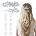 12 Pieces Rhinestone Hair Clips, Include 10 Pearl Mini Rhinestone Hair Pins, 2 Pieces Crystal Rhinestone Hair Clips Leaf Hair Pins Hair Accessories for Wedding, Party, Prom