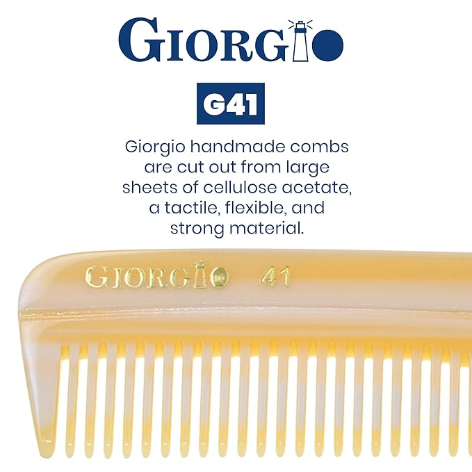 Giorgio G41 Wide Tooth and Fine Tooth Pocket Comb, Hair Styling for Men, Travel Hair Comb for Women, Handmade Beard and Mustache Comb for Men, Barber Combs