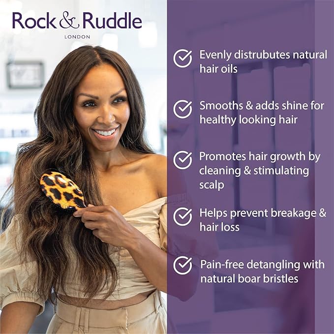 Rock & Ruddle Natural Mixed Boar Bristle Hair Brush for Women and Kids (Small/Travel Size, 17.5cm - Perfect for Wet or Dry Hair, Detangling Smoothing Blowdrying - Made in UK - Blue Ribbon