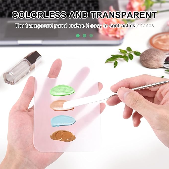 WXJ13 6 Pieces Makeup Spatula and Palette Set Including 2 Stainless Steel Makeup Spatula 2 Leather Cover 2 Makeup Mixing Palette for Eye Shadow/Eyelash/Nail Art/Foundation