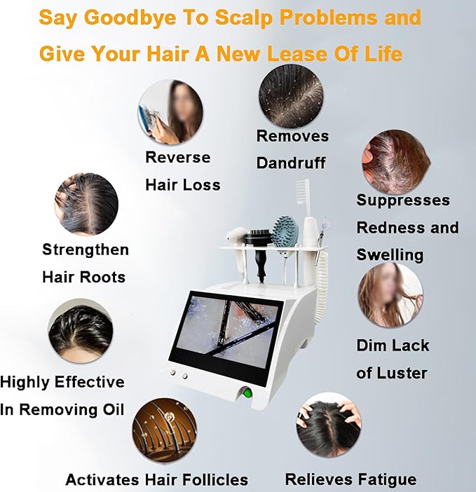 5 in 1 Scalp Skin Hair Follicle Scalp Detector, Multifunction Hair Analyzer Hair Care Machine, 50X 200X Lens Scalp Health Detection for Home Salon Beauty Salon