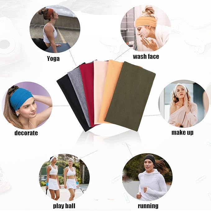 Thick Elastic Cotton Headbands - Non-Slip, Fashion Head Bands in Black, White, and Gray for Women's Sports and Hair Styling