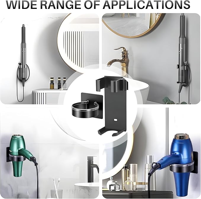 2pcs Blow Dryer Holder Wall Mounted and Curling Iron Holder, Self Adhesive Hair Dryer Holders Wall Mount, Stainless Steel Hair Dryers Wall Mount