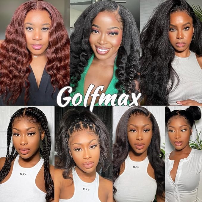 GOLFMAX Kinky Straight Lace Front Wigs Human Hair Wigs For Black Women 13x4 Transparent HD Human Hair Pre Plucked Yaki Straight Human Hair Lace Frontal Wigs 20 Inch