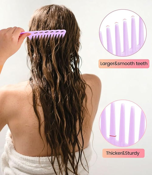 6PCS Professional Hair Comb Set for Women & Men Rat Tail, Wide & Fine Tooth Combs for Curly Hair, Braiding, Barber Styling, Cutting & Parting (Purple)