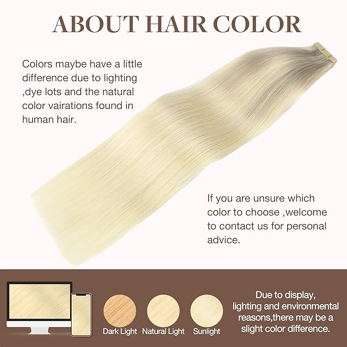 GOO GOO Tape in Hair Extensions Human Hair, 17/22/60 Ash Blonde to Golden Blonde and Platinum Blonde, 24inch 50g 20pcs, Skin Weft Seamless Invisible, Silky Straight with Thick Ends, Remy Human Hair
