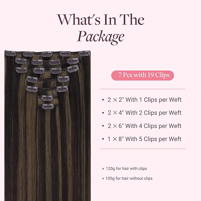 GOO GOO Clip in Hair Extensions Real Human Hair, Remy Human Hair Extensions Clip ins for Women, Natural Human Hair, 22inch 170g 7 Pcs, #2/6 Dark Brown Highlighted Chestnut Brown