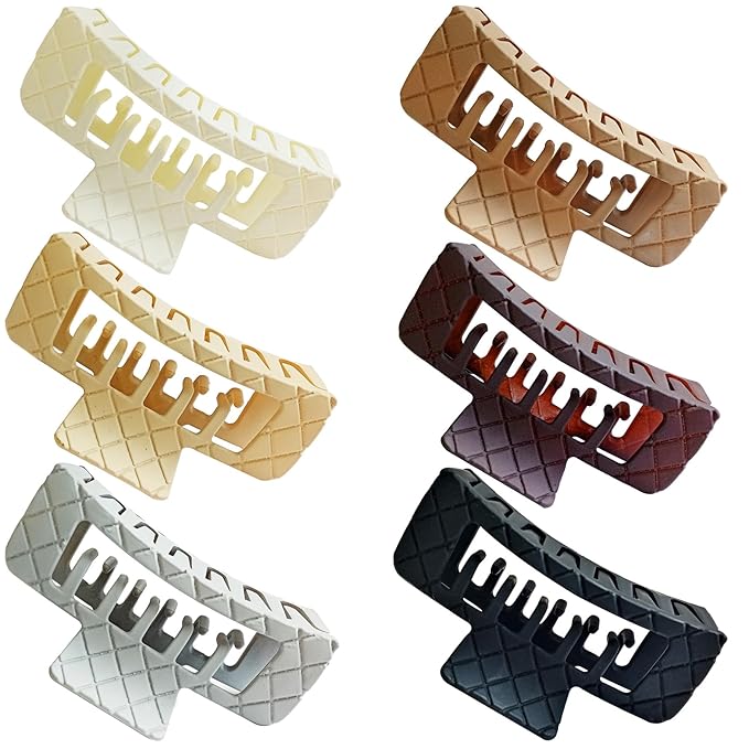 Double Row Teeth Square Claw Clips for Hair 2 Row Claws Rectangle Hair Clips Women Girls Thick Hair Claw Clips Plastic Double Claws Curly Straight Hair Strong Clip Hair Accessories 6 Packs