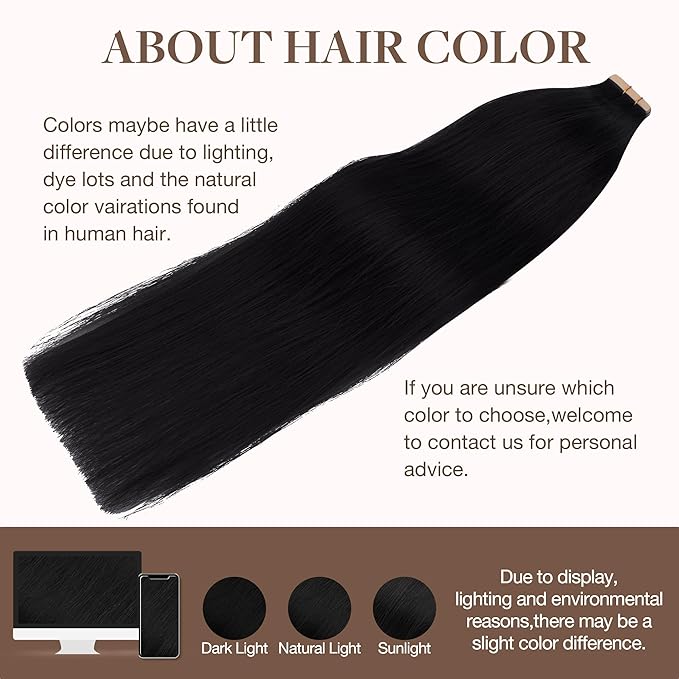 GOO GOO Tape in Hair Extensions Human Hair, 1 Jet black, 18inch 100g 40pcs, Skin Weft Seamless Invisible, Silky Straight with Thick Ends, Remy Human Hair
