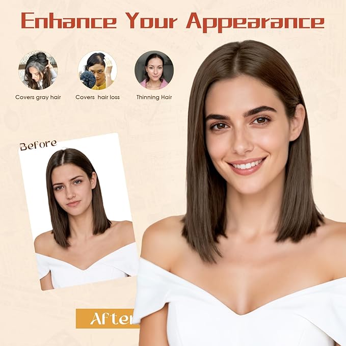 Rich Choices Human Hair Toppers for Women-100% Real Remy Hair Topper No Bang-Upgraded 150% Density 9 * 12CM Lace Base-Clip in Hairs Topper for Thinning Hairs-12Inch #2 Dark Brown