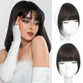 Clip in Bangs Real Human Hair Brown Black French Bangs Fringe with Temples Thick Curtain Bangs Clip on Bangs Curved Fake Bangs Hairpieces for Women for Daily Wear