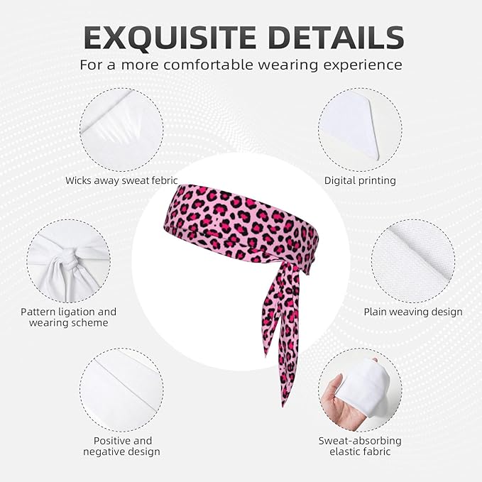Men's Women Pink Cheetah Leopard Print Sports Sweatband Multipurpose Novelty Head Ribbon Headdress for Yoga Athletic Spa
