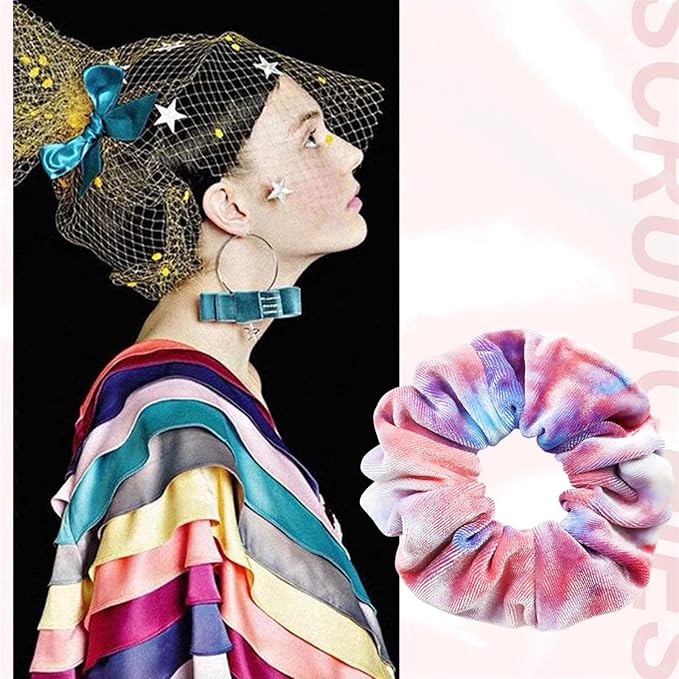 Velvet Hair Scrunchies for Girls and Women, Premium Elastic Tie-Dye Scrunchies and Ponytail Holders - 12 Colors