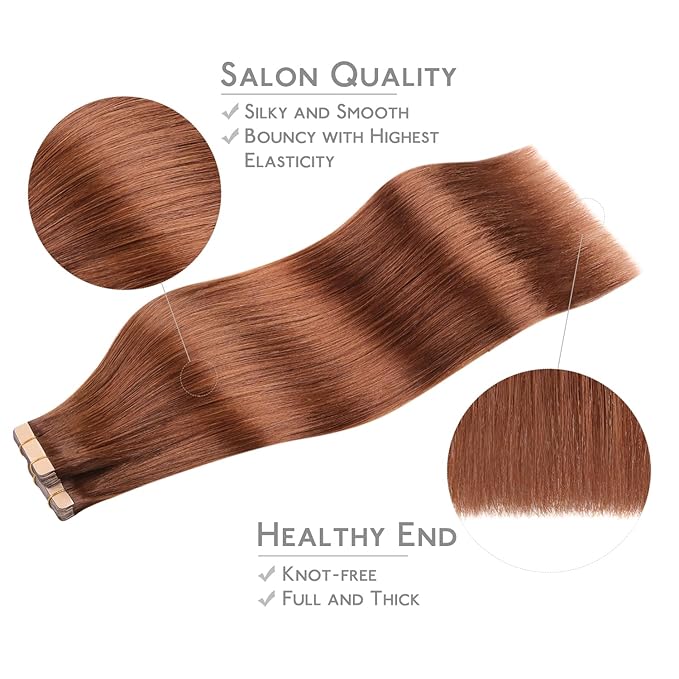WENNALIFE Tape in Hair Extensions Human Hair, 40pcs 120g 26 inch Dark Auburn Copper Hair Extensions Real Human Hair Straight Tape in Extensions Invisible Human Hair Extensions Reusable Real Hair Exten
