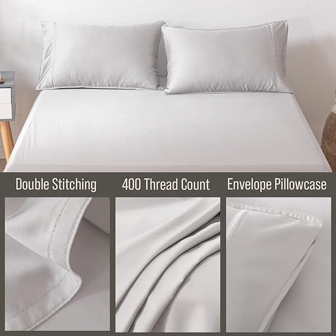 Bella Coterie | Luxury Bamboo Viscose Queen Size Pillowcase Set | 100% Organically Grown | Ultra Soft | Cooling | 2 Pcs [Grey Mist]