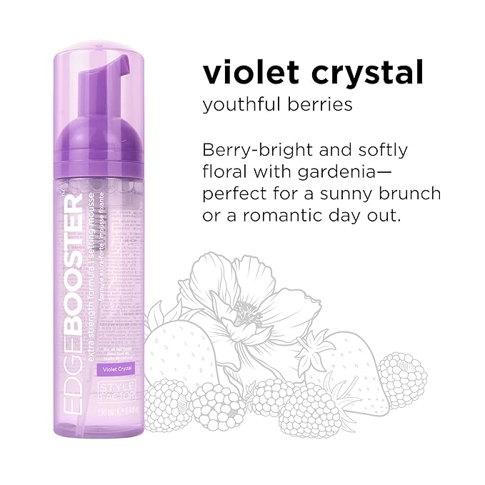 Style Factor EDGE BOOSTER Extra Strength Setting Mousse Travel Size – Frizz Control, Extra Volume, and Conditioning – 2.5oz Violet Crystal Mousse for Curly Hair