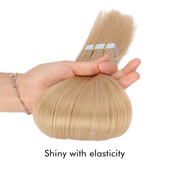 SUYYA Tape in Hair Extensions Human Hair Ash blonde 100% Remy Hair 18 inches 20pcs 50g/pack Straight Seamless Skin Weft Tape in Human Hair(18Inch #16 Light Blonde)