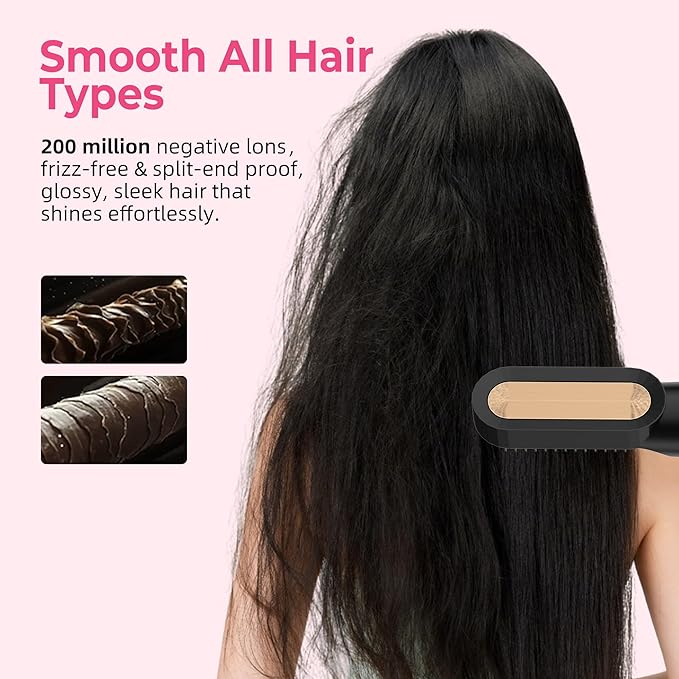 6 in 1 Air Styler Magic Hair Dryer Brush, Negative Ionic Blow Dryer Brush & 3 Heat Settings, Detachable Auto Curling & Straightening Volumizing, Frizz-Free Styling, Salon to Home Use (A-Black)