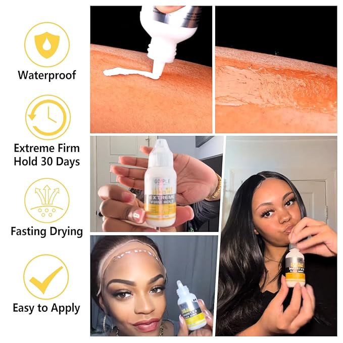 Wig Glue for Lace Front Wigs, Waterproof Lace Front Wig Adhesive & Silicone Applicator for Wigs, Strong Hold Transparent Lace Glue Edge Band HD Cap for Hair Replacement Invisible Hair Bonding (8PCS)