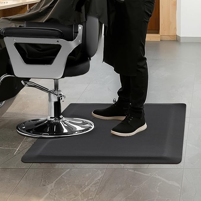 VEVOR Salon Mat for Hair Stylist, 3 x 5 FT Rectangle Salon Chair Mat Anti Fatigue, 1/2" Thickened PVC + NBR Barber Shop Floor Mat with Round Cut Out, Anti-Trip Beveled Edges & Non-Slip Bottom