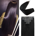 Injected Clip in Hair Extensions Real Human Hair Invisible Hand-Tied Weft Hair Extensions Clip in Human Hair Straight Seamless Clip ins for Women 8Pcs 120g 14inch #1B Natural Black