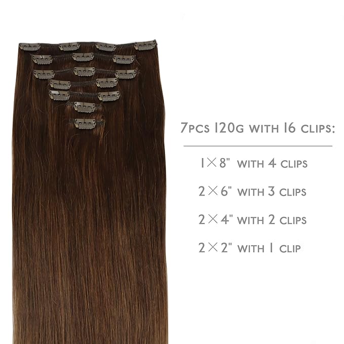 WENNALIFE Clip in Hair Extensions Real Human Hair, 14 Inch 110g 7pcs Remy Hair, Chocolate Brown Straight Natural Extensiones De Cabello Humano Con Clip Ins