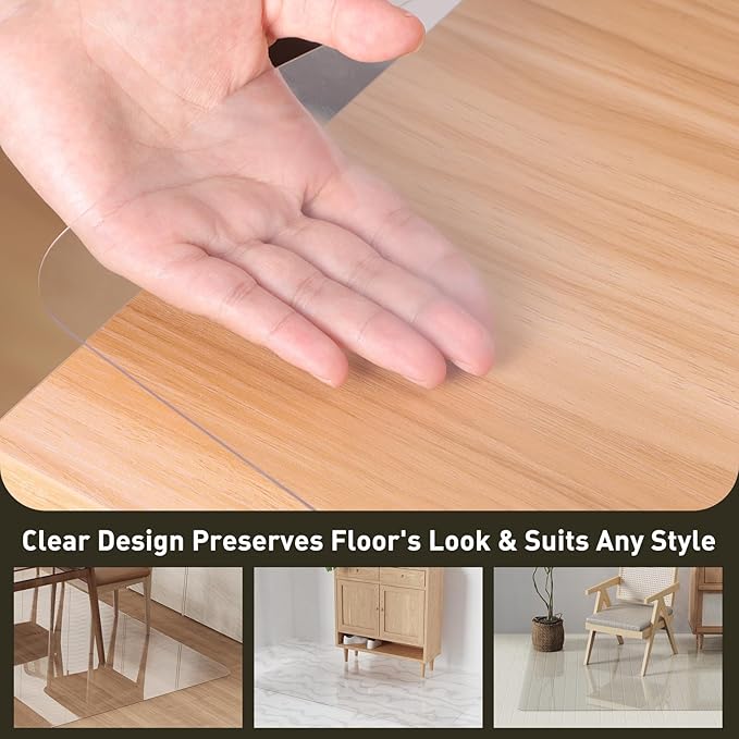 Area Floor Mat for Home, 5'×7' Large Transparent No Slip Waterproof Vinyl Area Rug, Spill Resistant Hard Floor Protector Cover for Kitchen, Easy Clean Splat Mat for Under High Chair
