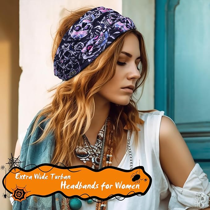6 Pack Halloween Headbands for Women Hair Bands Skull Headbands Pumpkin Bat Wide Holiday Hair Bands, Holiday Gift Hair Accessories