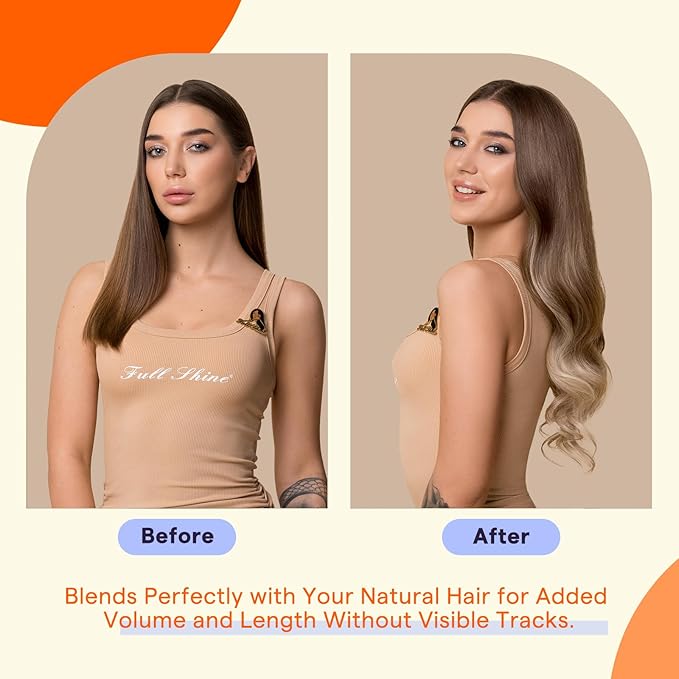 Full Shine Tape Ins Human Hair Extensions 20 Inch Color 8 Ash Brown Fading to 60 and 18 Ash Blonde Seamless Skin Weft Tape in Hair Extensions 20Pcs 50G Double Sided Tape Extensions for Women Real Hair