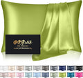 Mulberry Silk Pillow Cases Standard Size, Silk Pillowcase for Hair and Skin, Both Sides Natural Silk Satin Pillowcase for Sleeping Women with Zipper, Gifts for Women Men, Olive Green