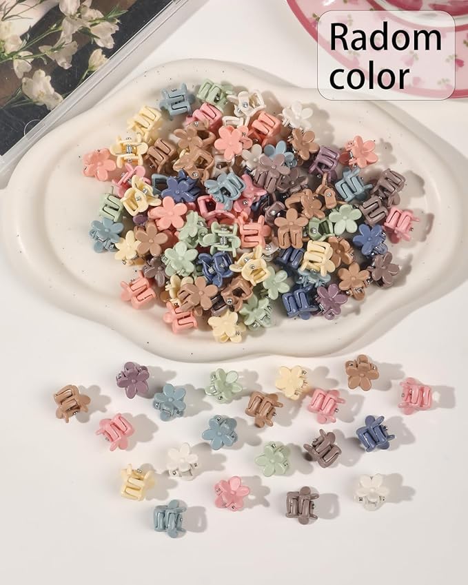 100 Pack Mini Flower Hair Clips for Girls, Toddlers, and Babies – Small Claw Clips for Thin Hair, Non-Slip & Durable Plastic, Random Colors – Cute Hair Accessories for Kids & Women