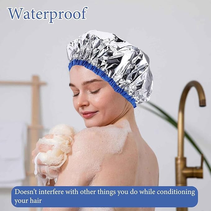 5 Pcs Deep Conditioning Caps Aluminum Foil Reusable Hair Heat Processing Waterproof Dustproof Thickened Shower Caps for Home and Salon Use