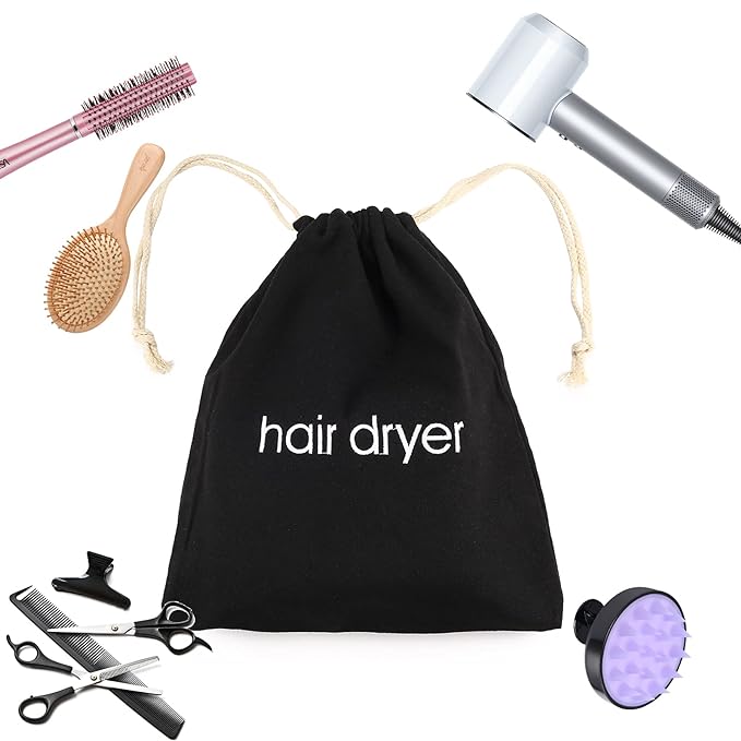 Hair Dryer Bags Drawstring Bag Container Hairdryer Bag for travel bathroom (Light Grey)