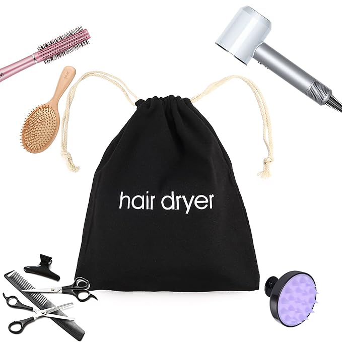 Hair Dryer Bags Drawstring Bag Container Hairdryer Bag for travel bathroom (Black)
