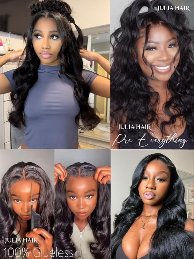 Julia Hair Body Wave Glueless 13x4 Lace Front Wigs Human Hair 12A Pre Cut Lace Frontal Wig Pre Bleached Bye Bye Knots Pre Everything Put on and Go 180% Density Fast Wear Wigs Natural Color 24 Inch