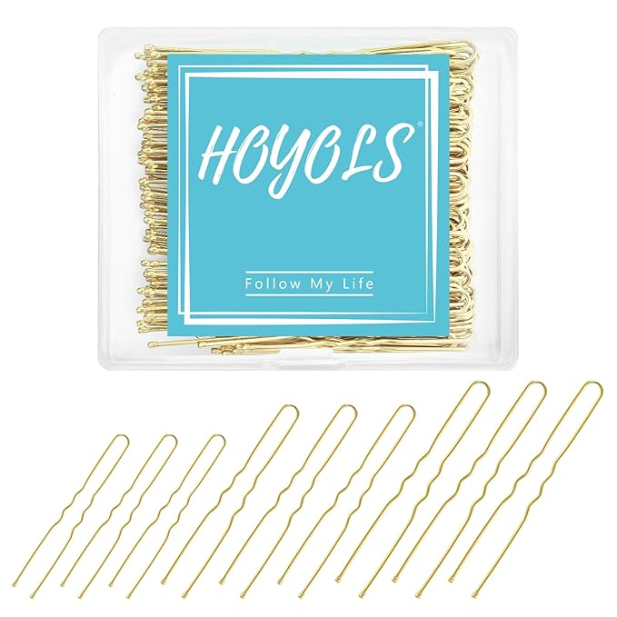 HOYOLS U Shaped Blonde Bobby Pins Assorted Size, Metal Clips for Buns Women Girls Hairstyle Updo Thin Thick Hair Gold, 150 Count