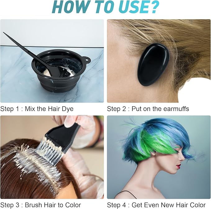 10 Pc Hair Bleach Kit - Hair Coloring Products With Dye Brush, Color Bowl, Earmuffs, Clip for Salon Bleaching & Highlighting