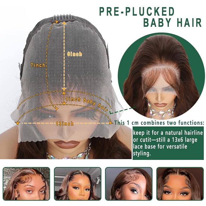 Chocolate Brown 13x6 HD Lace Front Wigs Human Hair Body Wave Wig Lace Frontal Pre Plucked New Trend M Hairline Lace Frontal 200% Density Colored Brown Wigs Human Hair For Women 26 Inch