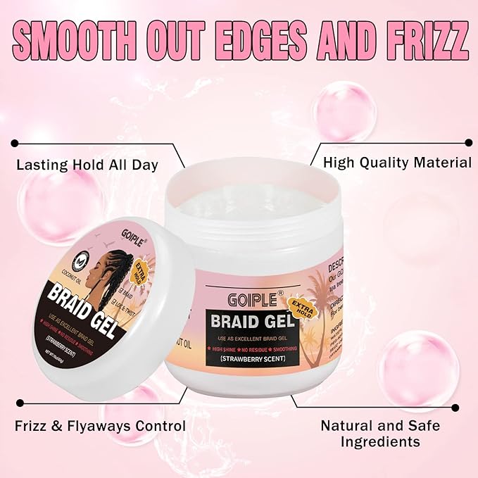 16oz Big Capacity Braid Gel Good for Twist, Locs, Braids, Edge No Flake Extra Hold High Shine Braiding Gel & Edge Control, Loc Gel Long Lasting for Locks, Cornrows Smooths & Tames Frizz