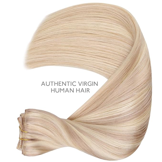 WENNALIFE Clip in Hair Extensions Real Human Hair, 20 Inch 120g 7pcs Balayage Light Wheat Platinum Blonde Remy Hair Straight Natural Extensiones De Cabello Humano Con Clip Ins