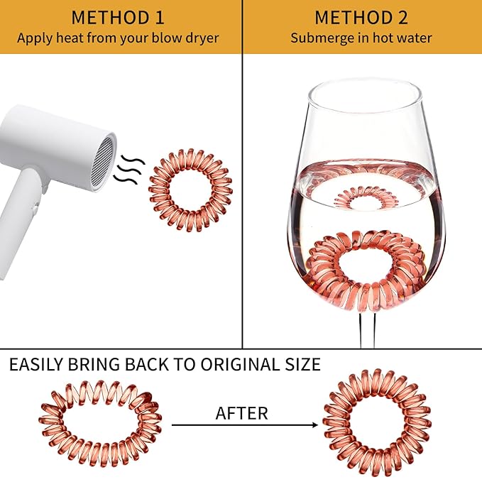16Pcs Spiral Hair Ties, (Clear Brown&Red) Hair Elastic Coils for Women and Girls, Waterproof Phone Cord Hair Scrunchies Accessories Bands for Ponytails and Updos