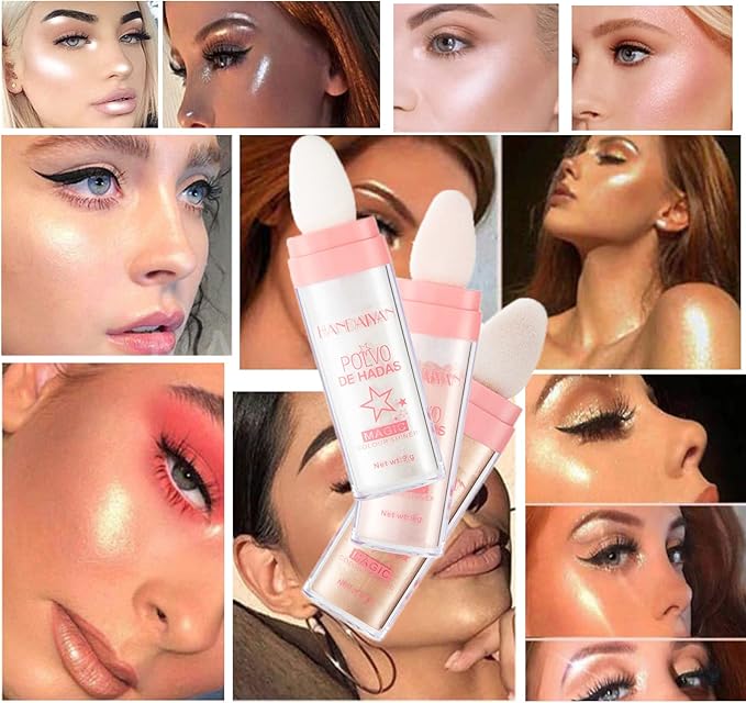 Polvo De Hadas - Body Glitter Highlighter Powder Fairy Stick for Makeup Shimmer and Shine High Gloss Blush Contour Powder Makeup - Sparkle Patting Powder for Hair Face Eyes Body