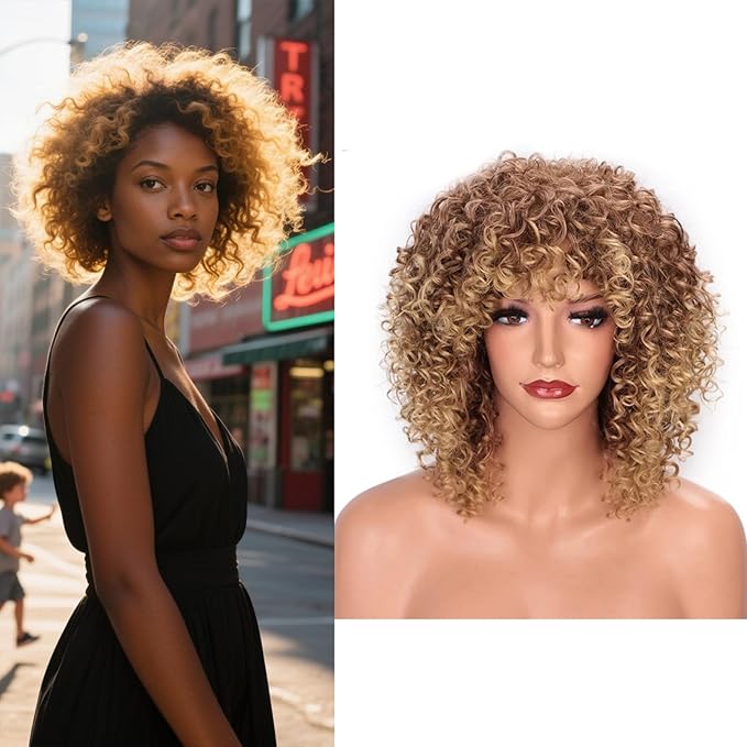Afro Wig 15 Inch Black Women Afro Wigs African Curly Wigs Elastic Fluffy Wigs Synthetic Hair Suitable for Cosplay Daily and Party