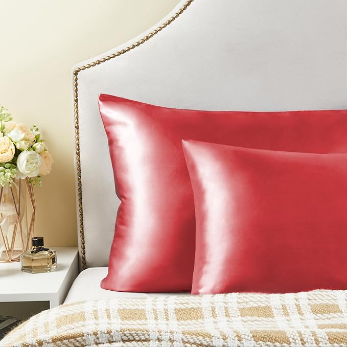 BEDELITE Satin Pillowcase for Hair and Skin, Super Soft and Cooling Similar to Silk Pillow Cases 2 Pack with Envelope Closure, Gift for Women Men(20"x26" Standard Size, Baked Apple)