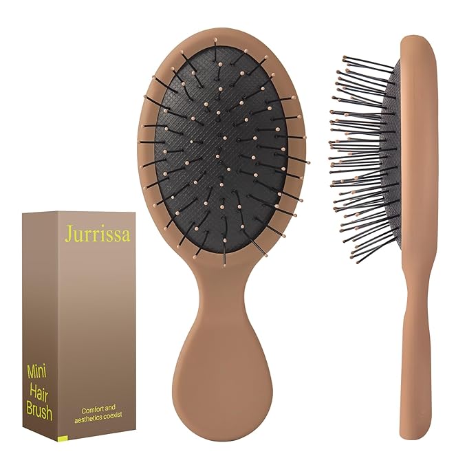Mini Hair Bursh for Kids Women and Men, Protable Travel Size Hair Brush for Pockets Purse backpack,Mini Detangler Brush for All Hair Types, Small Hair Brush for Detangling(1 Pack-Mocha)