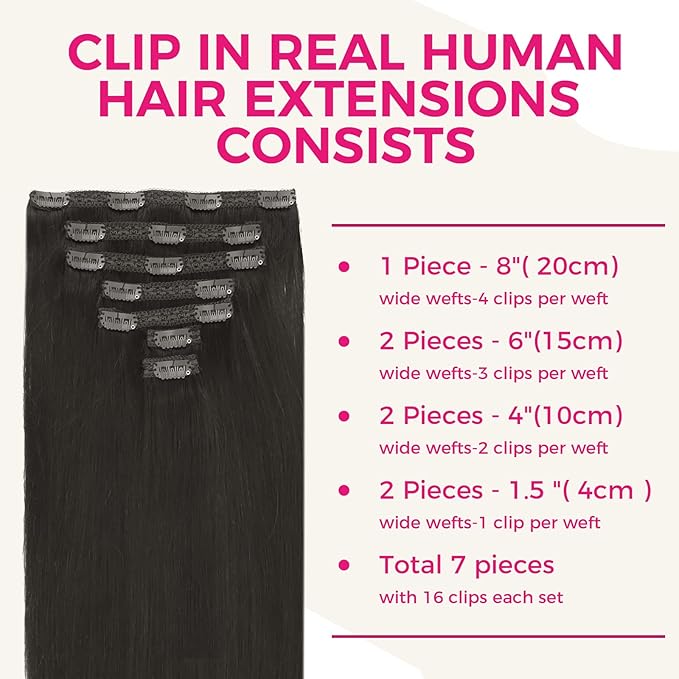 Lashey Clip in Hair Extensions Real Human Hair, 12 Inch 7pcs 120g #1B Natural Black, Straight Remy Human Hair Clip in for Black Women