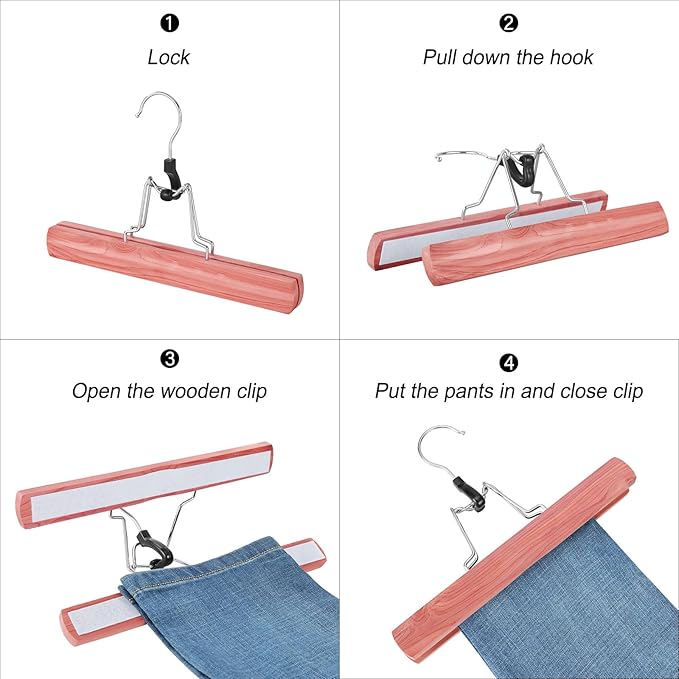 TOPIA HANGER 12 Pack Cedar Pants Hangers, Hair Extension Hangers Non Slip Skirt Hanger Wood Clamp with Velvet Padded 360° Swivel Hook for Jeans, Skirts, Trousers, Wigs CT67C