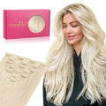 WENNALIFE Seamless Clip In Hair Extensions Human Hair, 24 Inch 160g 7pcs Platinum Blonde Real Hair Extensions Clip in Human Hair Invisible PU Skin Weft Natural Remy Human Hair Extensions